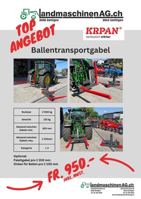 Dreipunkt Ballentransportgabel / Palettengabel 2000 kg Nutzlast