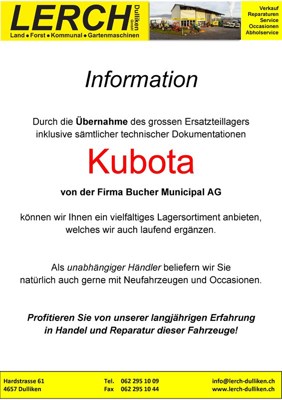 Kubota, Bucher, Zaugg, Matev, Fahrzeuge, Zubehör und Ersatzteile