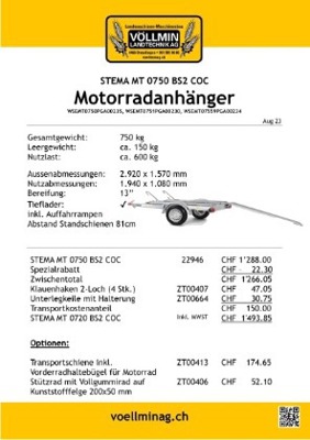 Autoanhänger Stema, Motorradanhänger